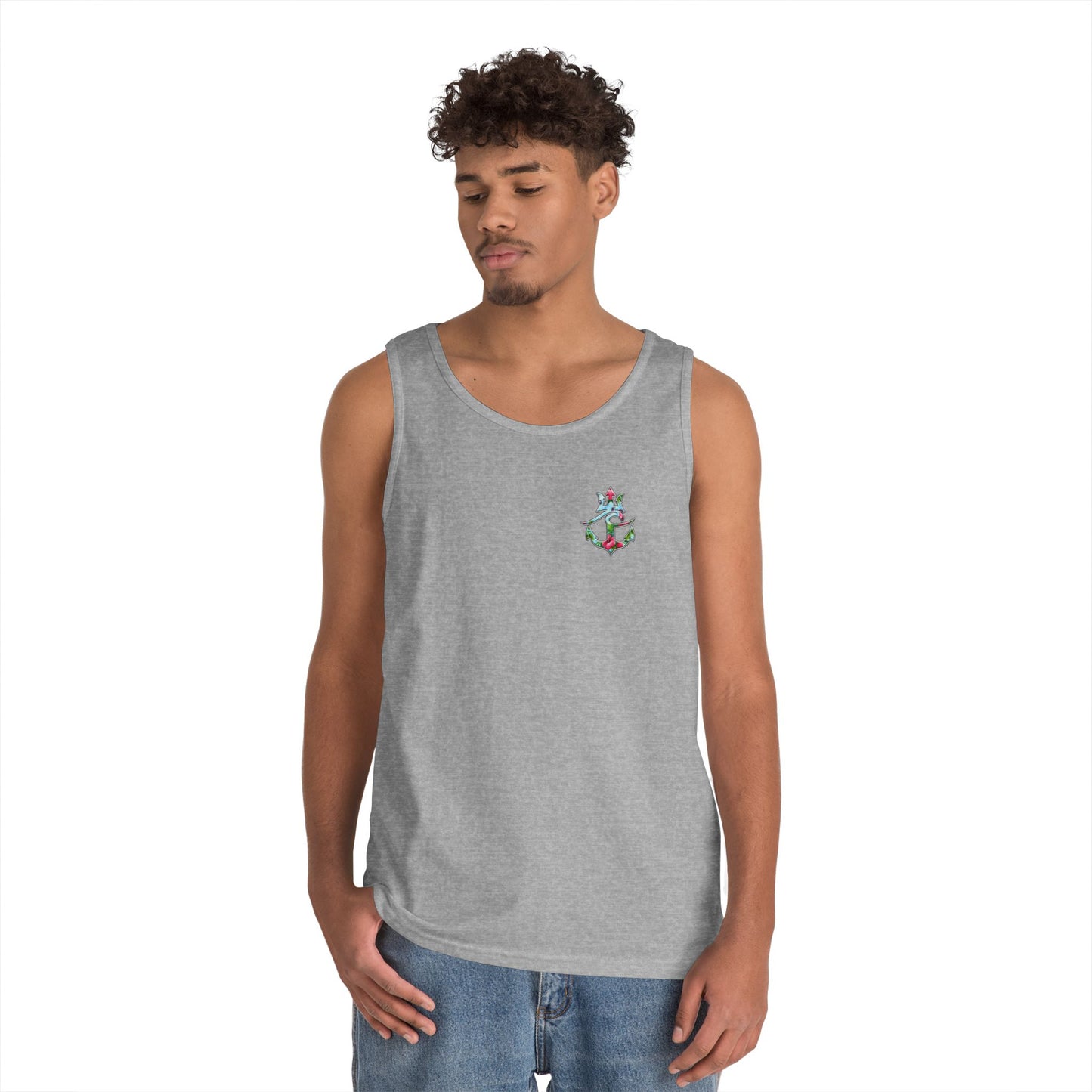 Nautical Floral Anchor Tank Top, Beachwear, Summer Essentials, Unisex Cotton Sleeveless Shirt, Vacation Outfit, Boho Style