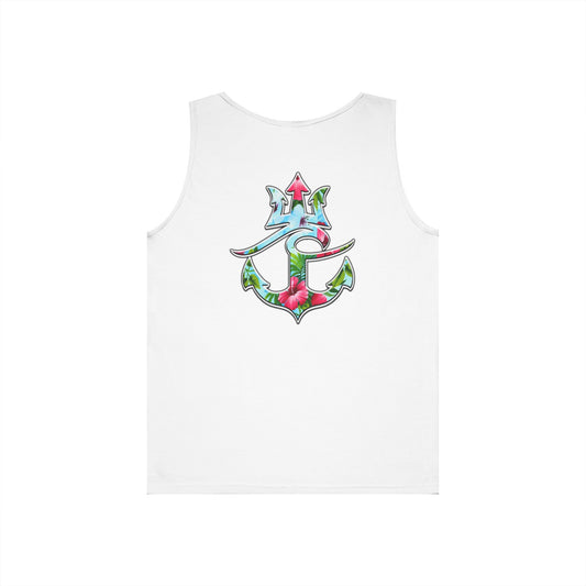 Nautical Floral Anchor Tank Top, Beachwear, Summer Essentials, Unisex Cotton Sleeveless Shirt, Vacation Outfit, Boho Style