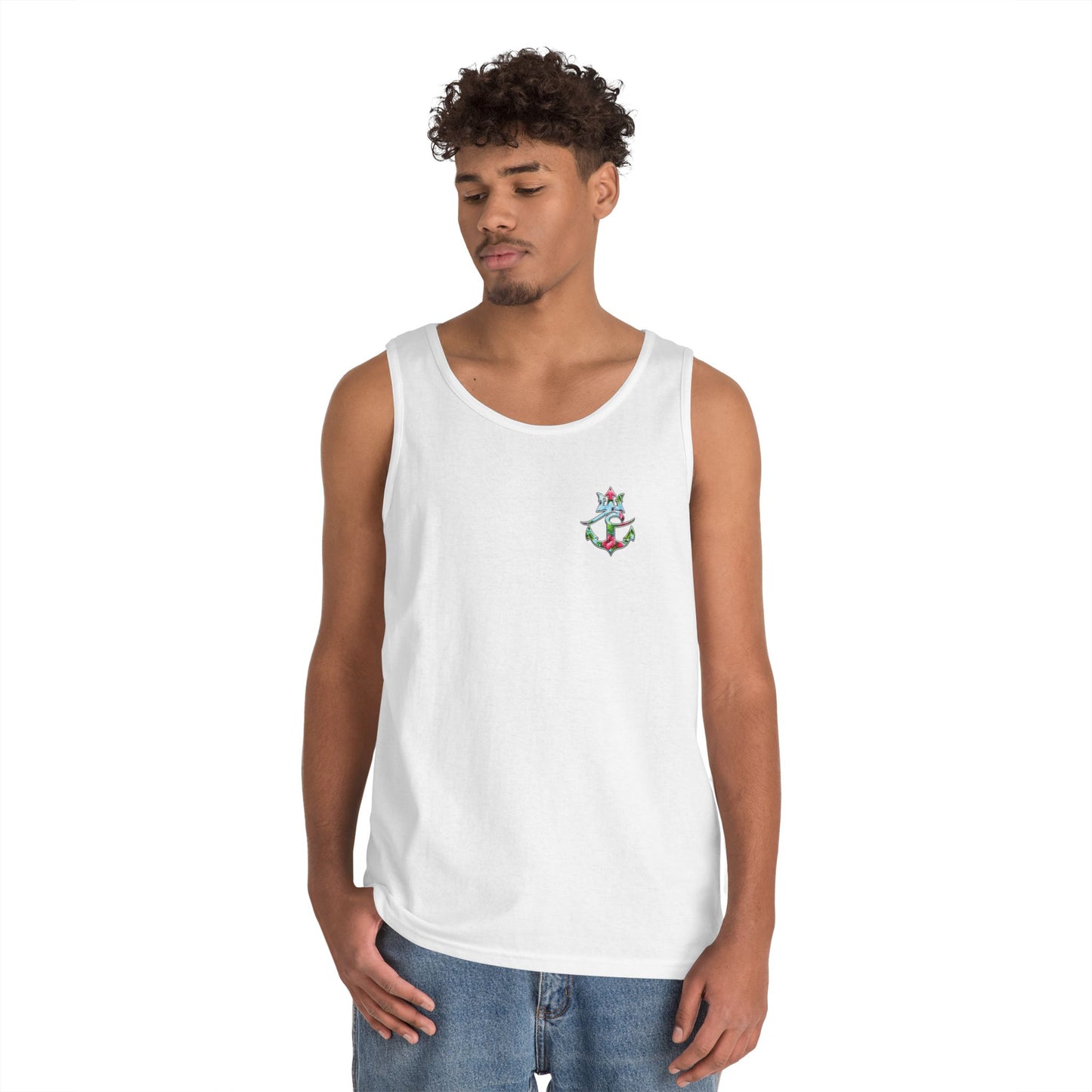 Nautical Floral Anchor Tank Top, Beachwear, Summer Essentials, Unisex Cotton Sleeveless Shirt, Vacation Outfit, Boho Style